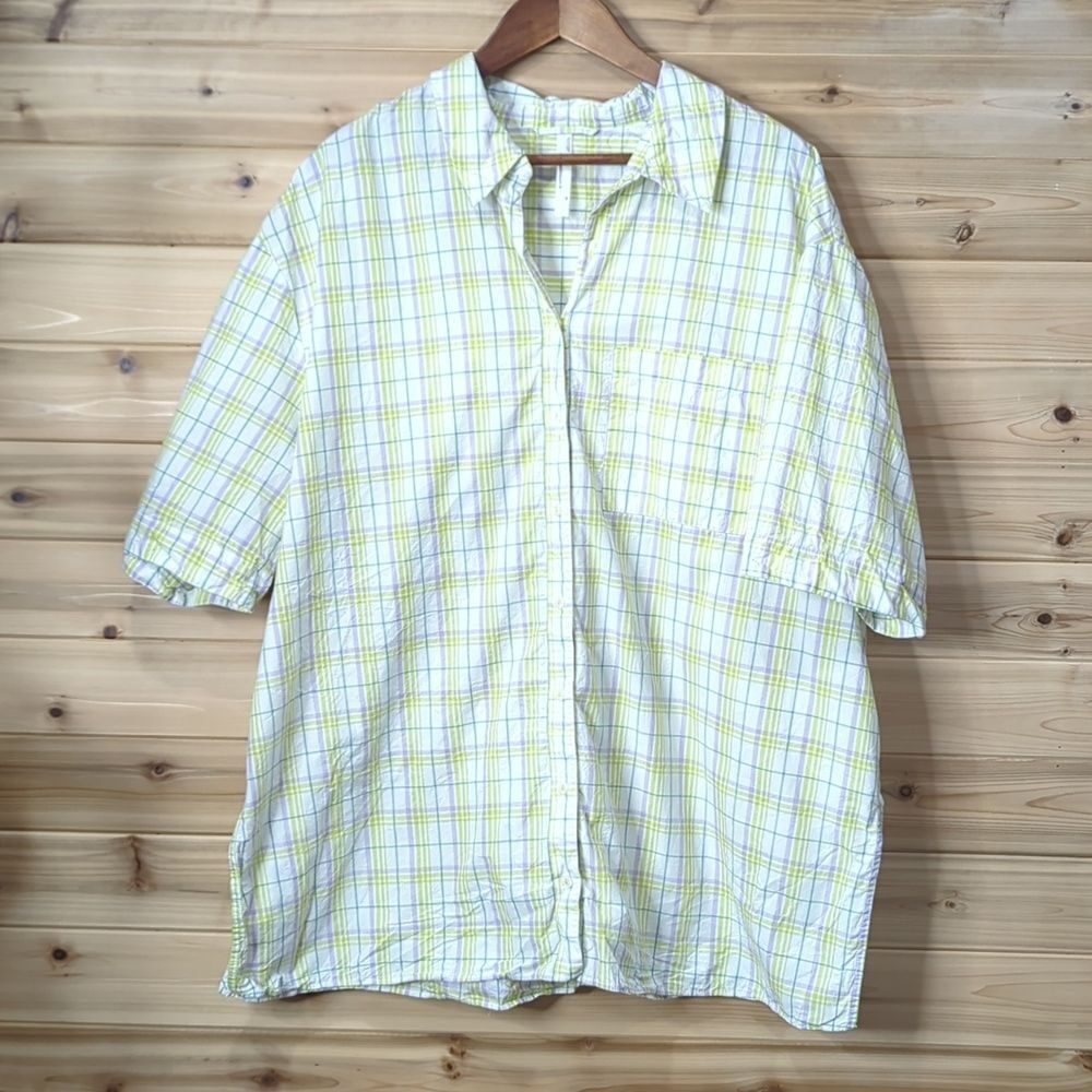 Anthropologie Short Sleeve Button Front Pajama Top Yellow Motif SS‎ Womens XL